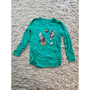 Kids Glimmers Bamboo Long Sleeve Tee Size 10 Teal with Rocket Print